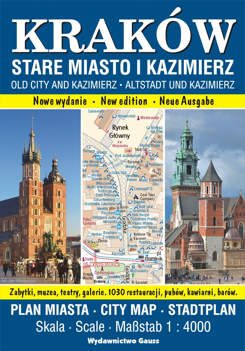 Kraków. Stare Miasto i Kazimierz. Plan miasta w skali 1:4 000 - zbiorowa praca - książka