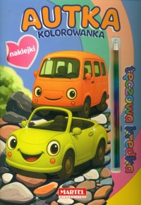 Kolorowanka z kredką tęczową i naklejkami. Autka -  - książka
