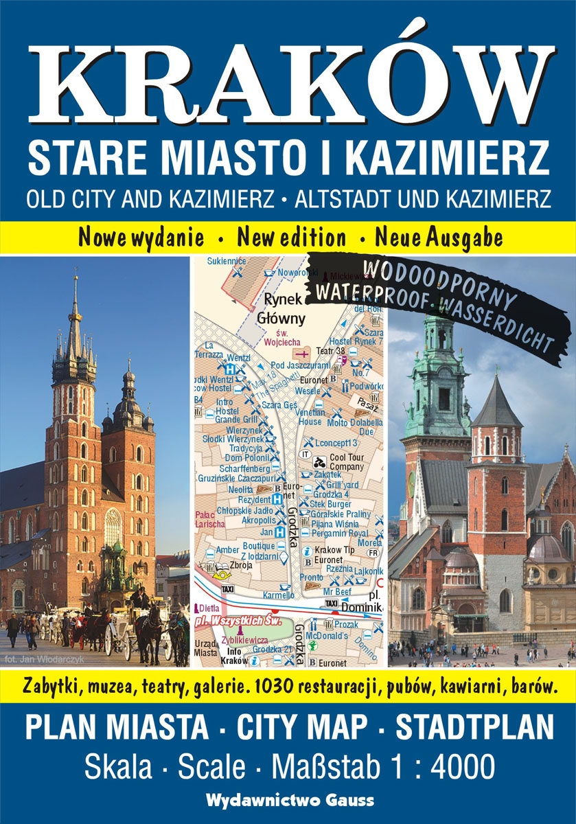 Kraków. Stare Miasto i Kazimierz. Plan miasta w skali 1:4 000 (wersja wodoodporna) - zbiorowa praca - książka