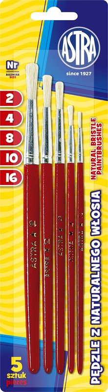 Zestaw pędzli z naturalnego włosia Astra, rozmiary 2/4/8/10/16, 5 sztuk (315111002) -  - książka