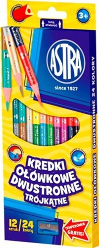 Kredki ołówkowe trójkątne, dwustronne + temperówka, 12 szt./24 kolory (312113001) -  - książka
