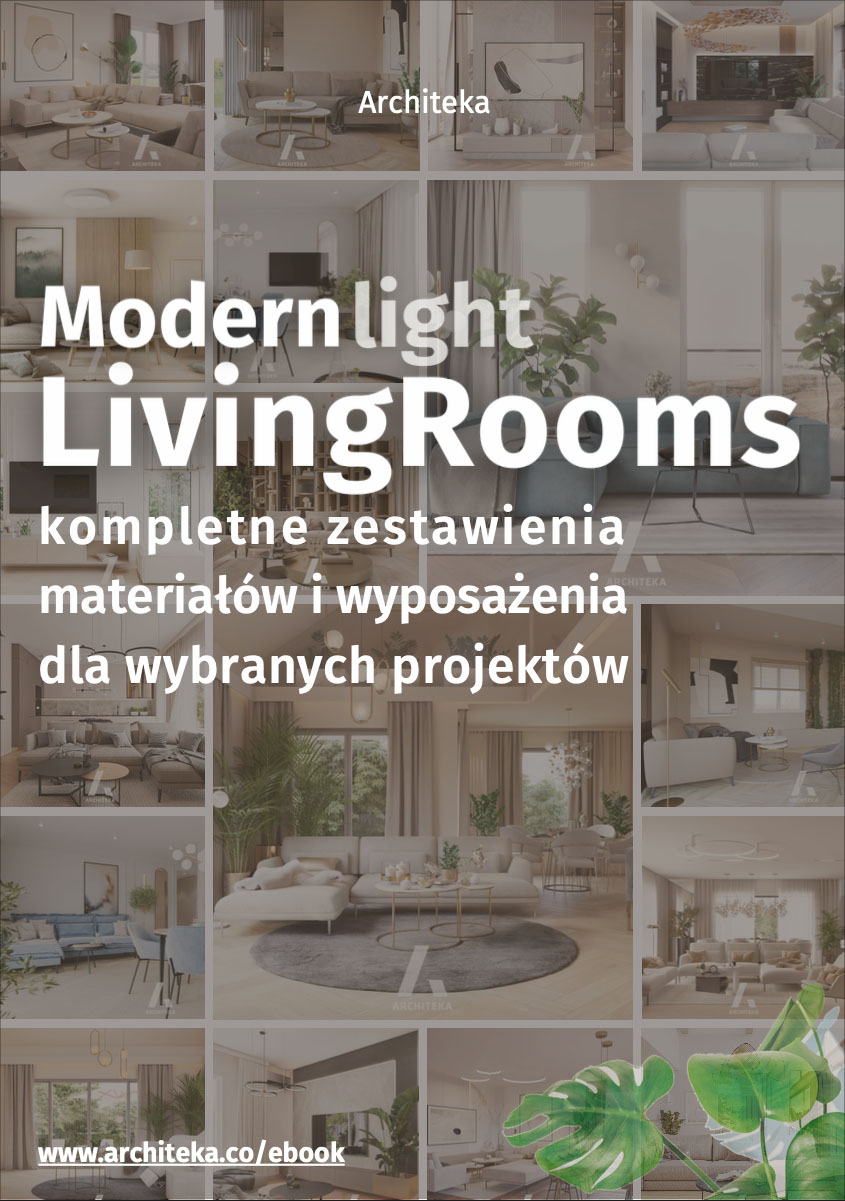 Nowoczesny pokój dzienny - przydatne rozwiązania. Katalog z zestawieniami materiałów i wyposażenia.