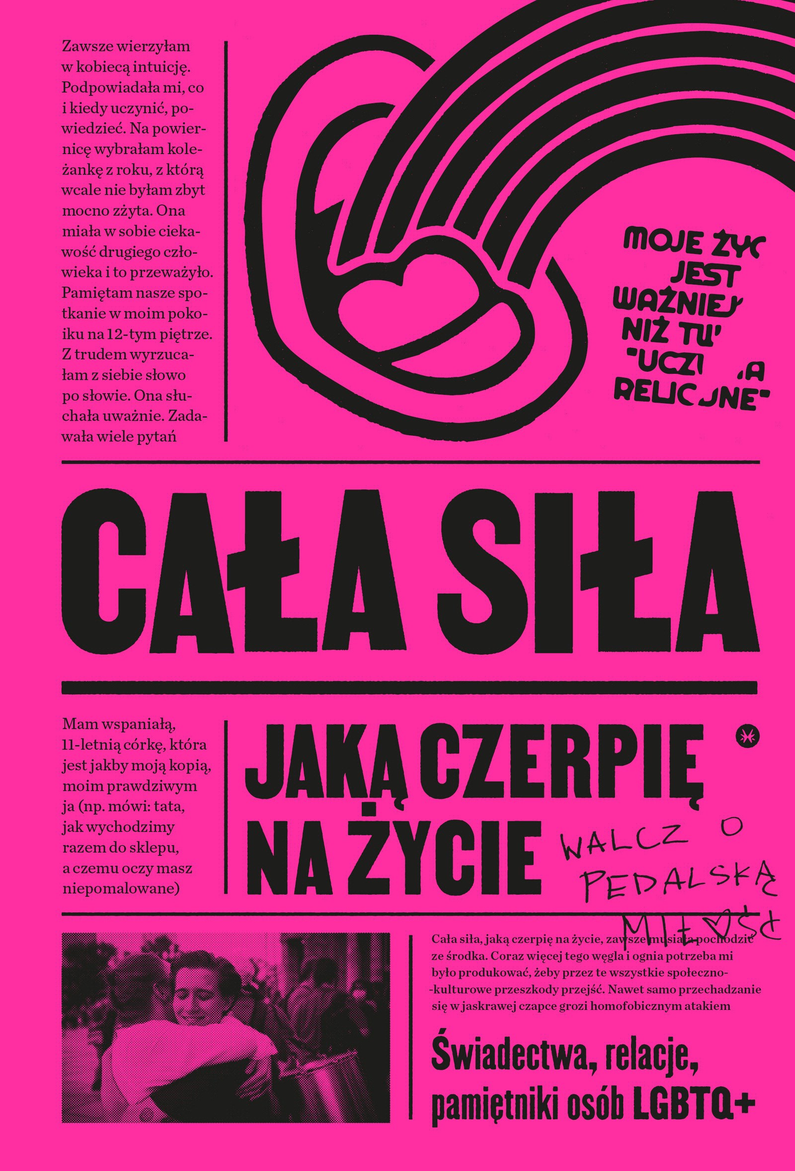 Okładka:Cała siła, jaką czerpię na życie. Świadectwa, relacje, pamiętniki osób LGBTQ+ w Polsce 