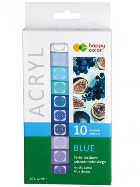Farba akrylowa Happy Color, 10 odcieni niebieskiego x 12ml (441022) -  - książka