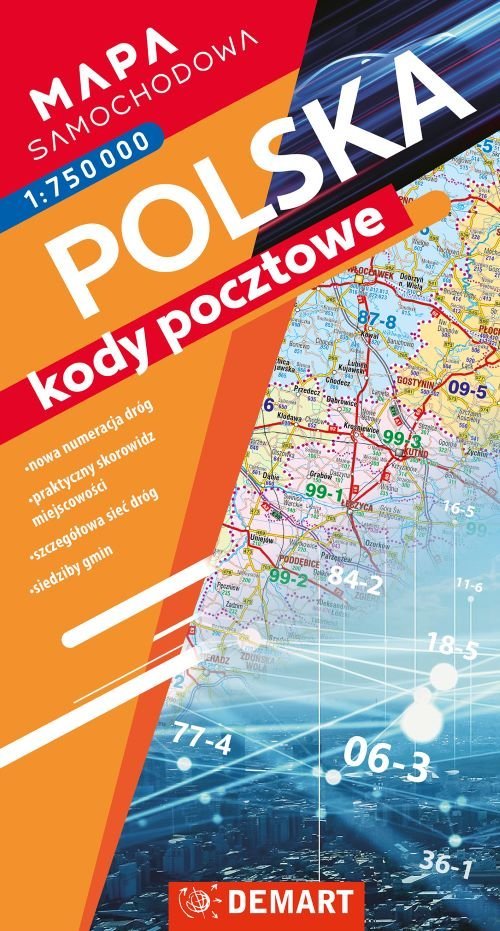 Polska kody pocztowe. Mapa samochodowa w skali 1:750 000 - zbiorowa praca - książka