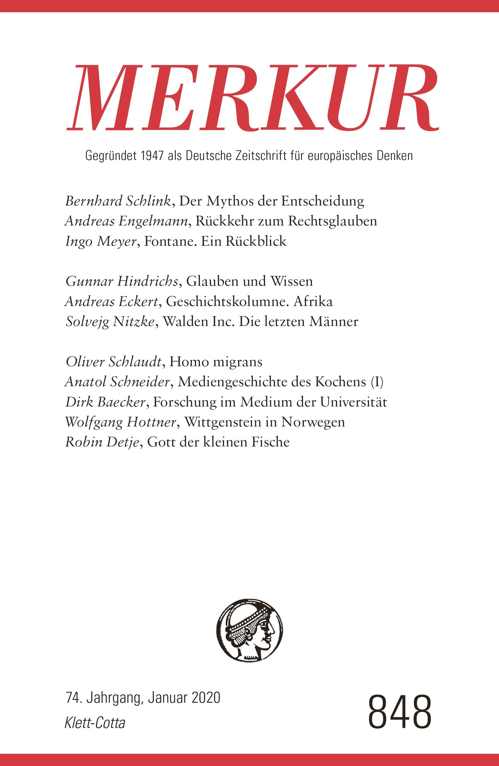 MERKUR Gegründet 1947 als Deutsche Zeitschrift für europäisches Denken - 2020-01