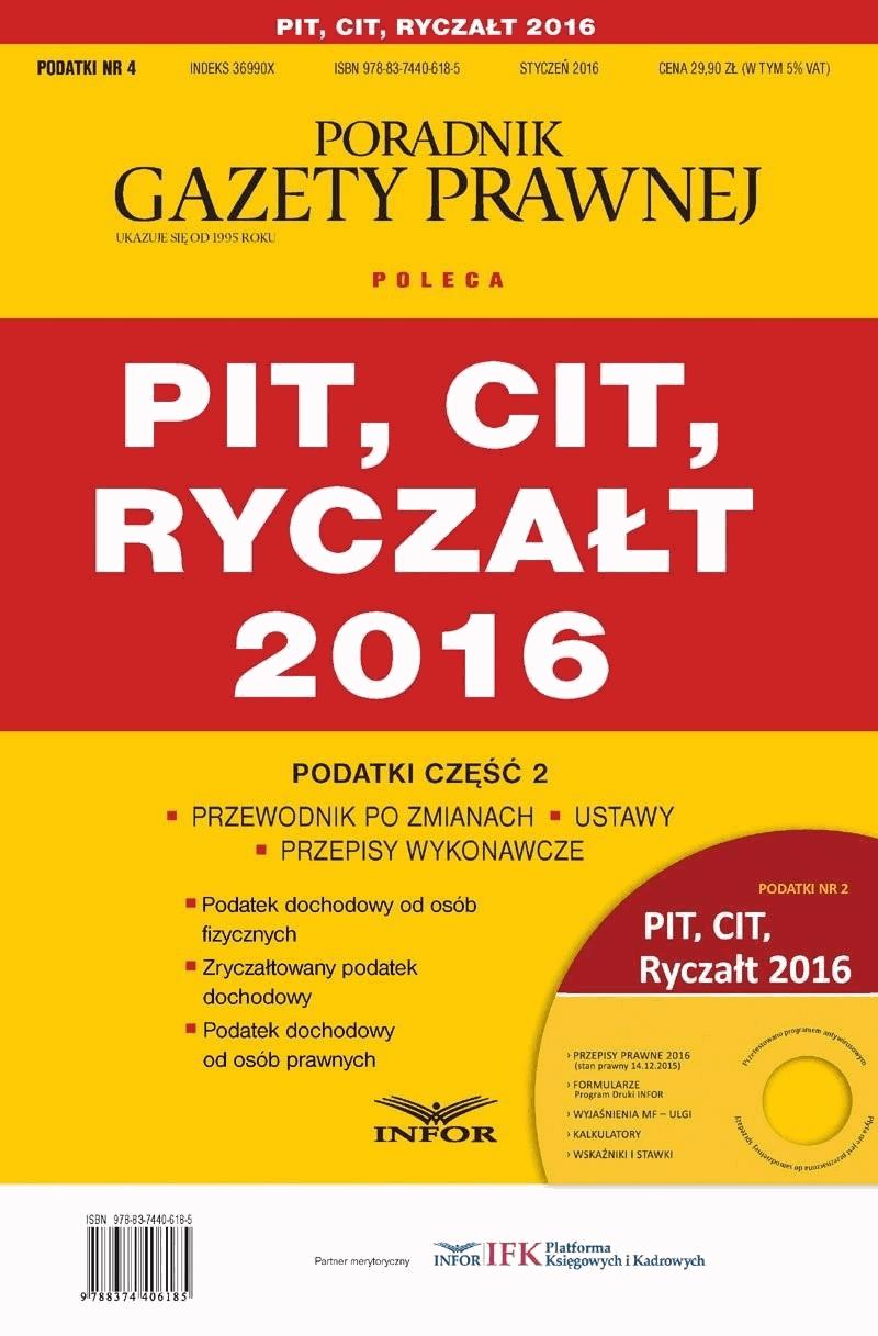Okładka:Podatki 2016/04 PIT, CIT, Ryczałt 